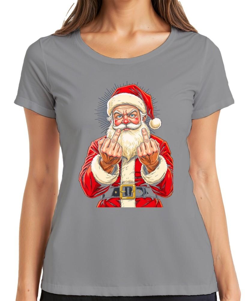 Naughty Santa Claus Middle Finger Sarcastic Funny Gift Ladies TShirt