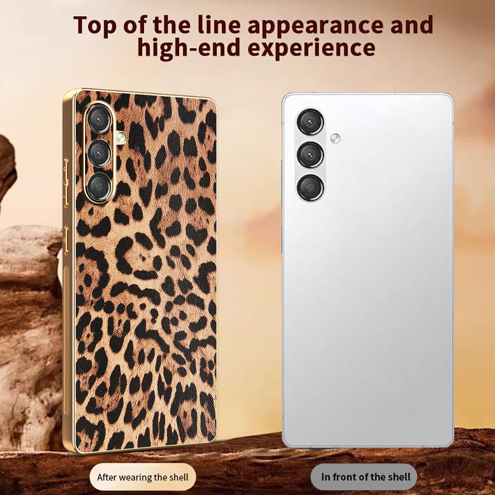 For Samsung Galaxy A16 4G/5G Case Leopard Print PU Leather Coated PC + TPU Electroplating Phone Cover