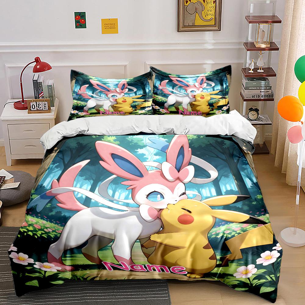 3PC Personalized Name Custom Sylveon Print Bedding Set Adult and KID, Single and Double Pillowcases and Duvet Covers, Great Gift