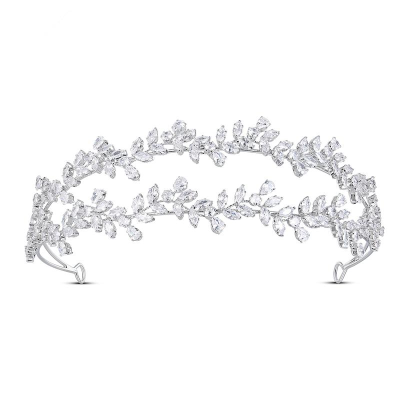 LUOXIN Double Layer Wedding Luxury Geometric Cubic Zirconia Hair Jewelry Bridal Headbands серебряный