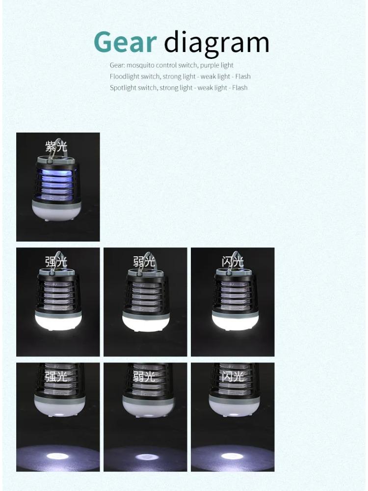 Hanging UV LED Mosquito Killer Lamp Electric Shock Insect Repeller Light USB Portable Outdoor Waterproof Hiking Camping Lantern