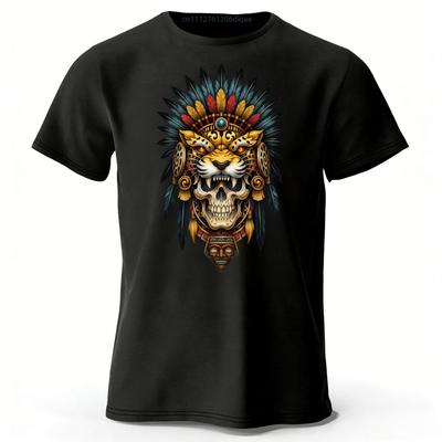 Fashionable South American Tribal Printed Pure Cotton Short Sleeved Shirt with Multiple Color Options for Men's Casual T-shirt