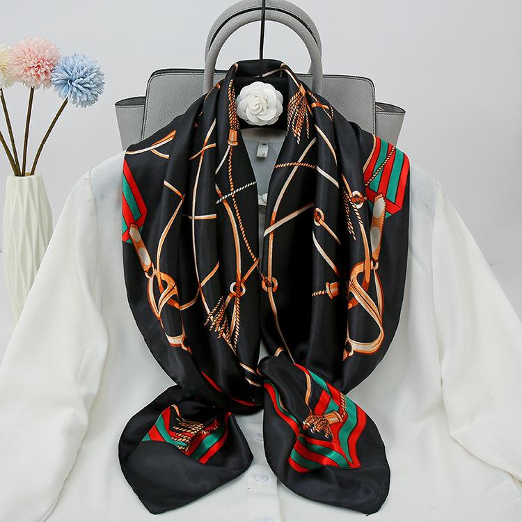Vår/Sommar Ny Dam Silkescarf 90 * 90cm Simulerad Siden Twill Fyrkantig Scarf Mode Tryckt Stor Fyrkantig Scarf Professionell Scarf
