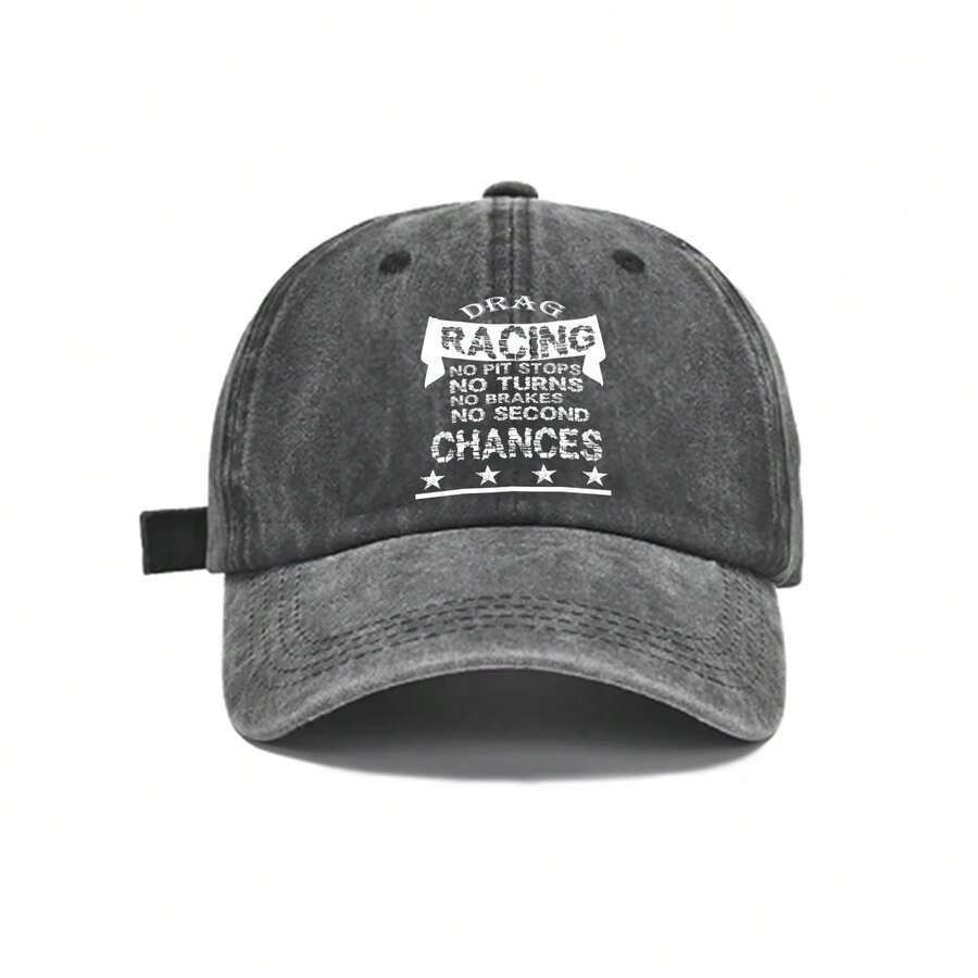 Washed Vintage Drag Racing Graphic Baseball Cap Adjustable Cotton Twill Dad Hat For Adults