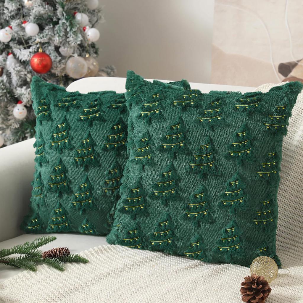 Christmas Lights Embroidered Pillow Case American Retro Living Room Sofa Pillow Cushion Christmas Atmosphere Home Decoration