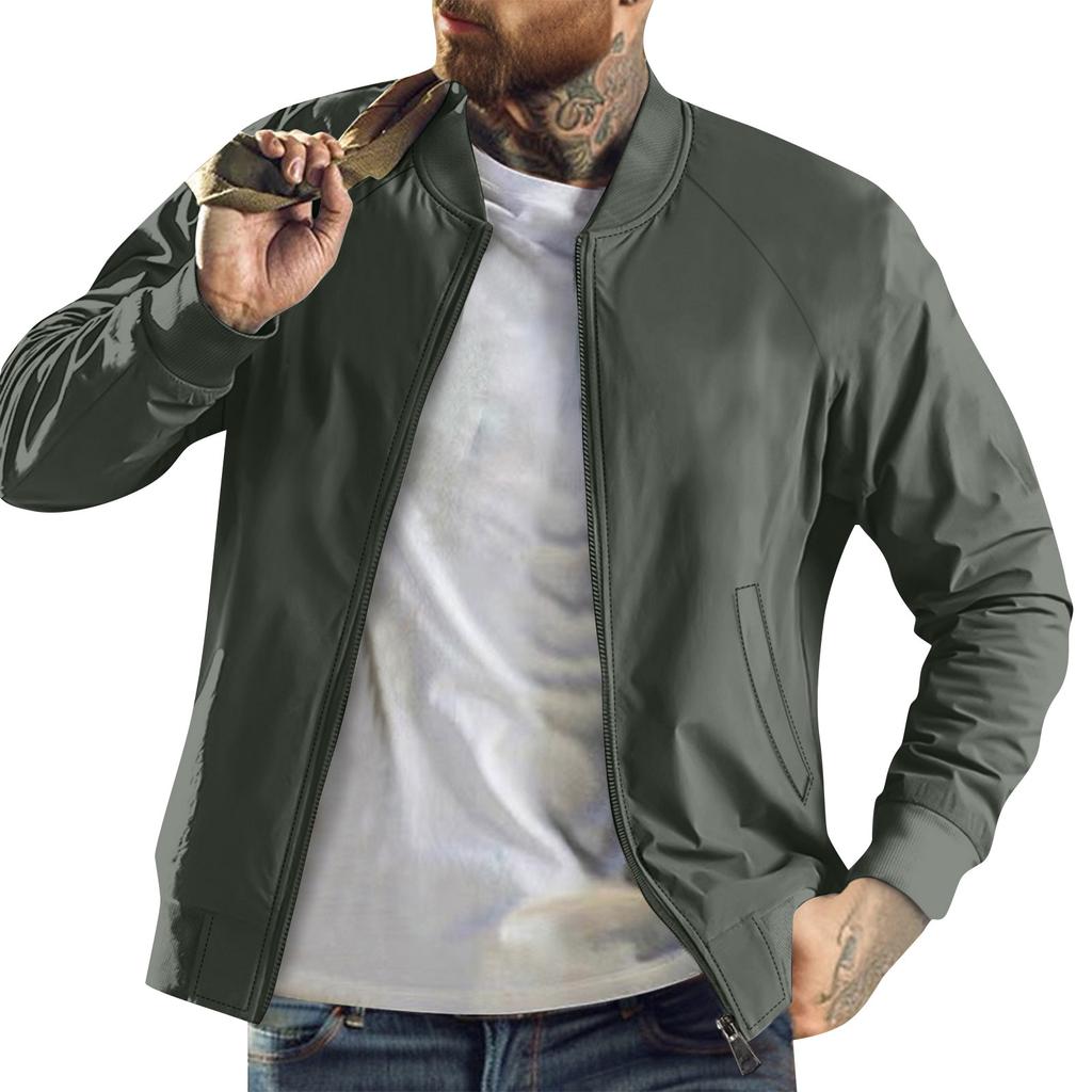Men's Solid Color Baseball Jacket Versatile Trendy Jacket Casual Sports Stand Collar Coat