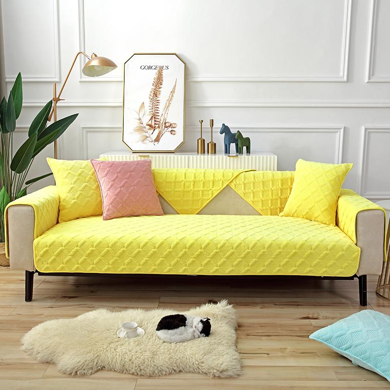 Cuscină de canapea simplă, de culoare uni, pluș, prosop pentru brațul canapelei în formă de L, husă de canapea nordică, față de pernă modernă antiderapantă pentru patru sezoane