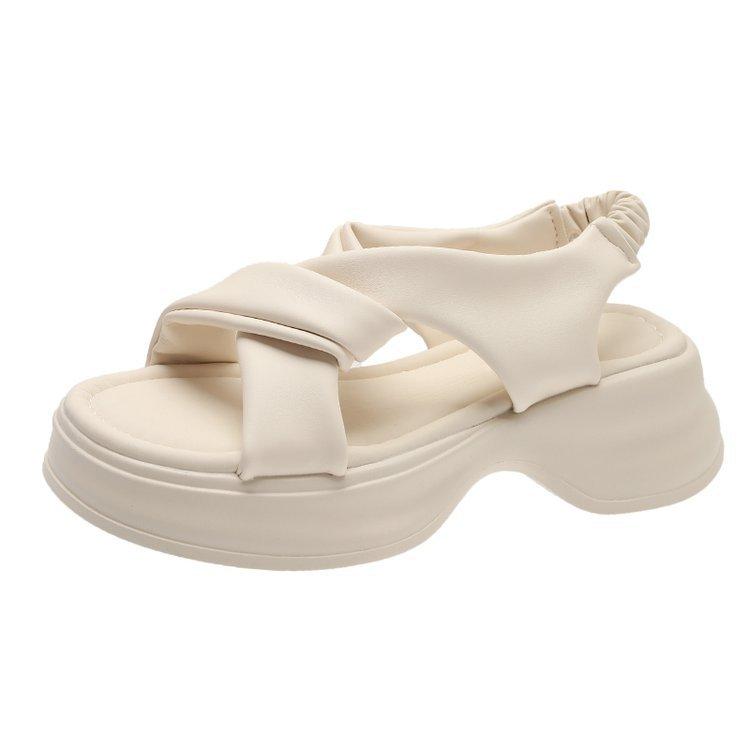 

Сандалии на толстой подошве из ультрамягкой кожи для летней носки 2025 новые высококачественные сандалии на мягкой подошве-маффин для повседневной носки, нескользящие сандалии для юбки 40