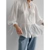 Fashion Blouses Puff Sleeves Shoelace 2025 Summer Casual Tops Loose