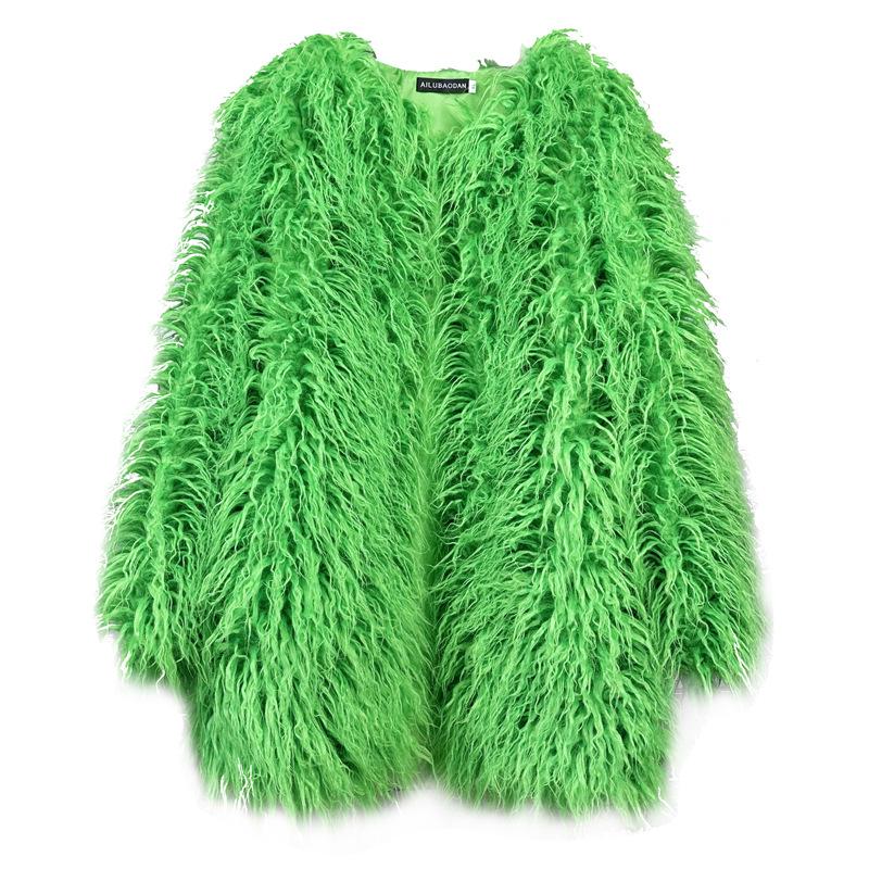 Korean Style Women's Tan Faux Lamb Wool Mid-Length Coat