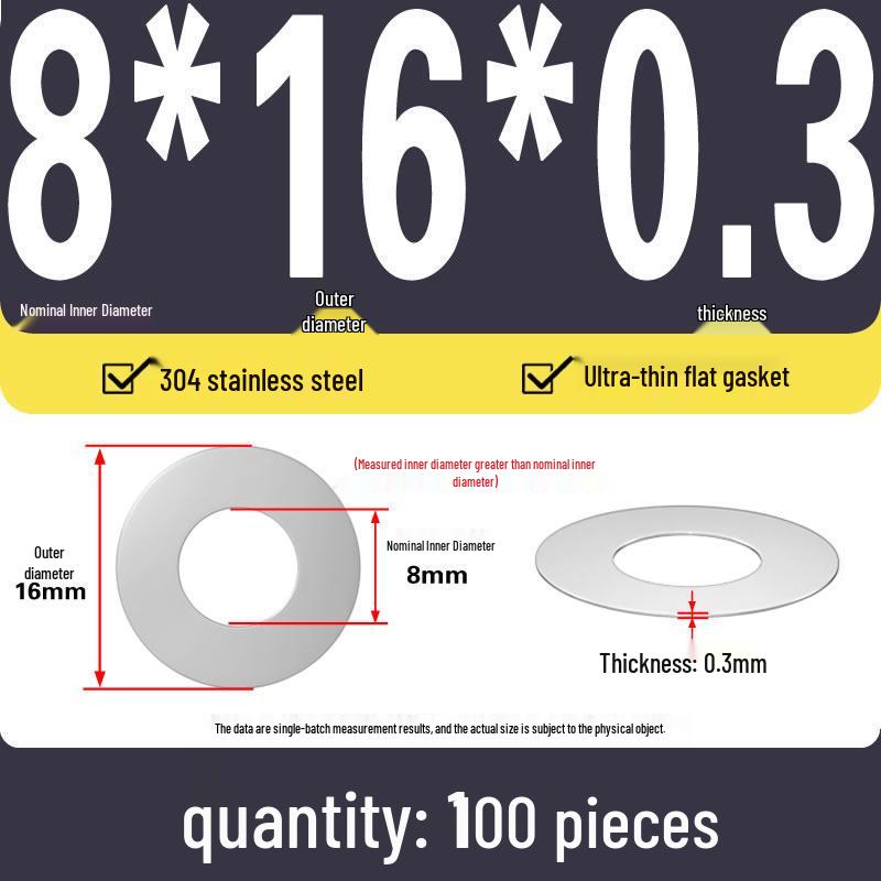 Plochá podložka z nerezové oceli 304 pro nastavení vůle hřídele (0,1/0,2/0,3 mm)