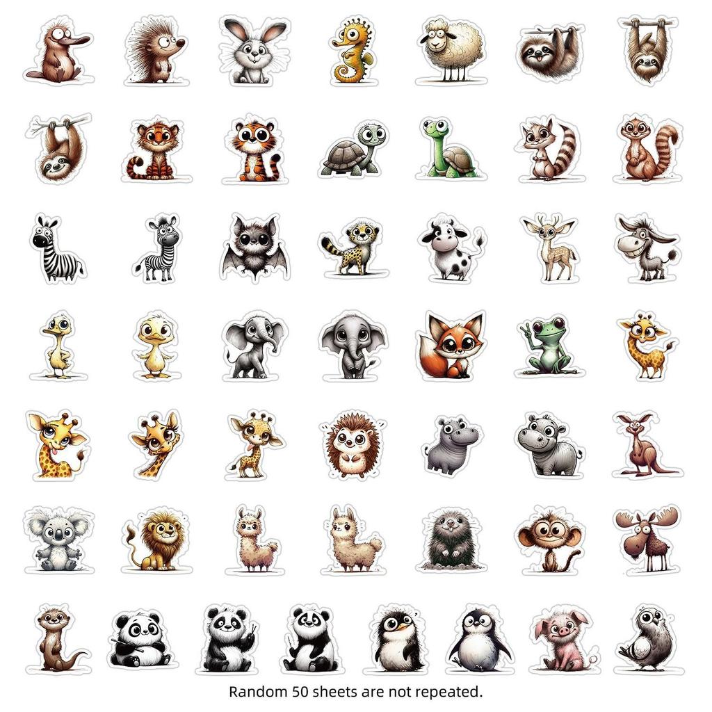 50PCS Cute Cartoon Animal Waterproof Stickers for Phones & Computers