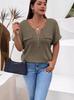 2025 Spring/Summer Plus Size Women's Solid Color Zipper Short Sleeve Fake Pocket Loose Pullover Top