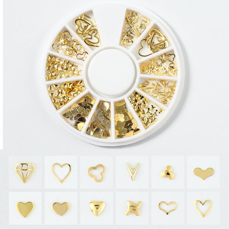 Goldener Schmuck Stern und Mond Nietendesign Wasseraufkleber Nagelsticker Nagelkunst Dekoration Hohle Legierung Nageldekoration