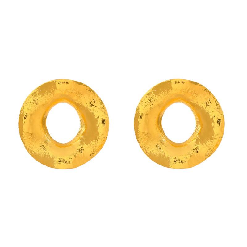 Geometric Alloy Earrings Women Irregular Circle Studs With Rhinestone Embellishment Gold Gold
