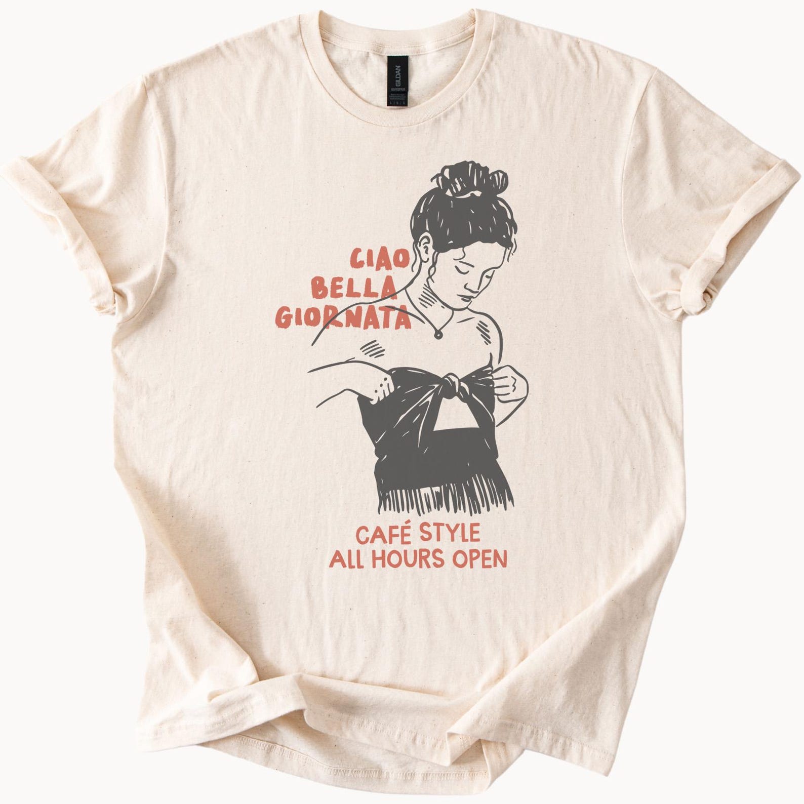 Ciao Bella Giornata Graphic T Shirt Italian Cafe Style Illustration All Hours Open Coffee Shop Art Casual Trendy Tee Shirt 150