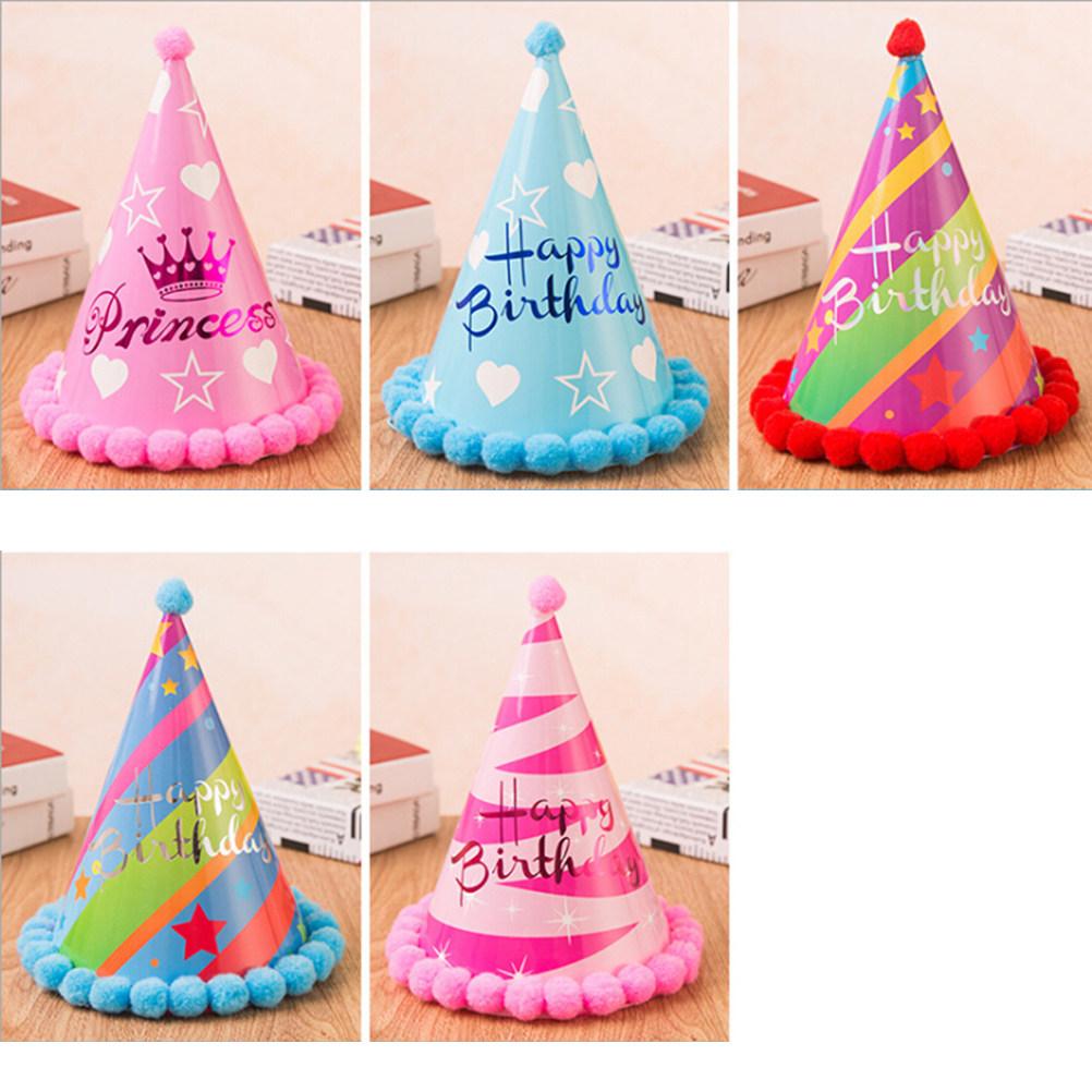 12pcs Cake Birthday Party Cone Hats with Pom Poms for Adults (Princess Star)