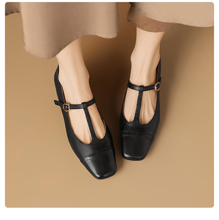 Super soft lambskin French high heels genuine leather thong Mary Jane shoes