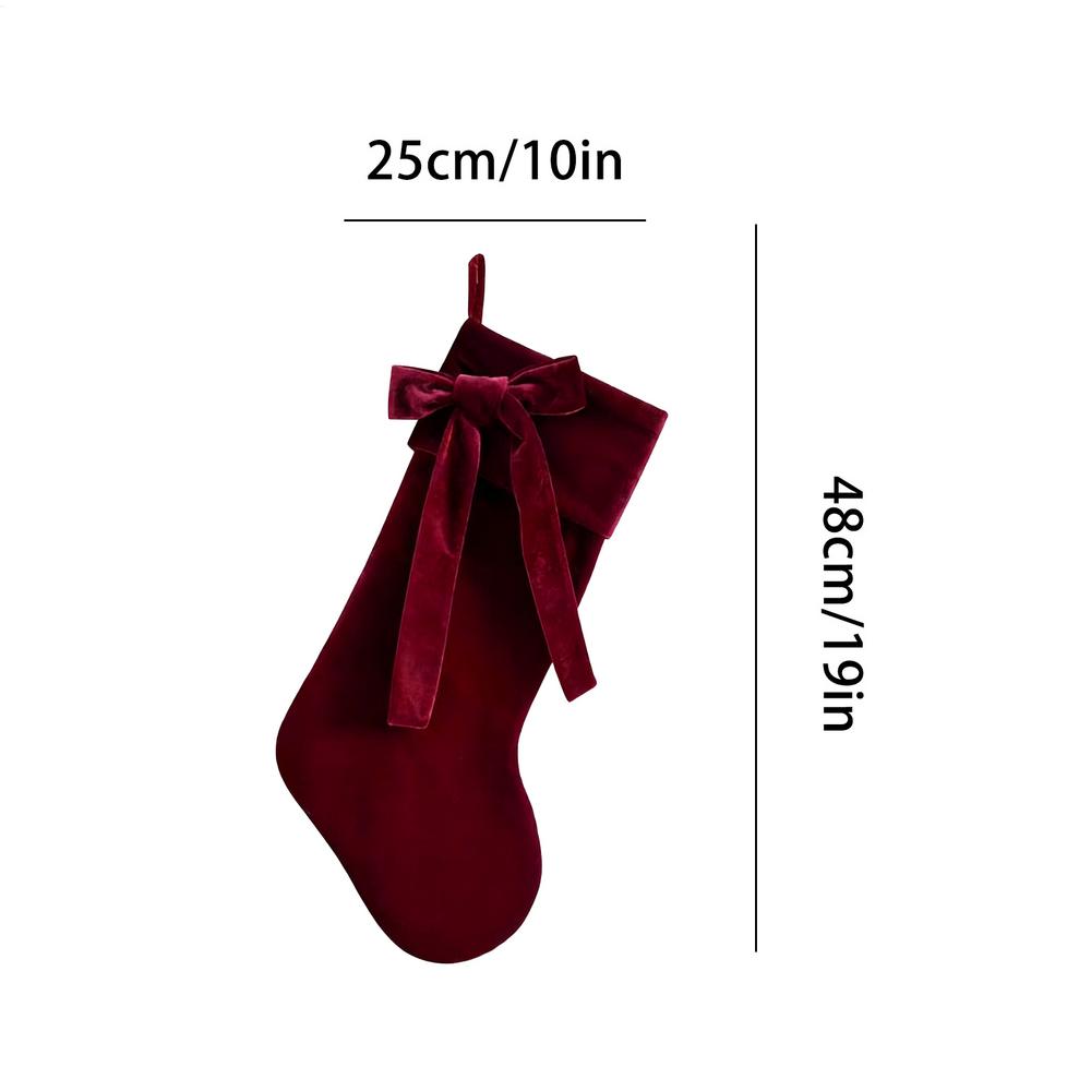 Velvet Christmas Stocking with Elegant Bow - Festive Holiday Decor for Fireplace Mantel, Christmas Tree, Stair Railing and Home