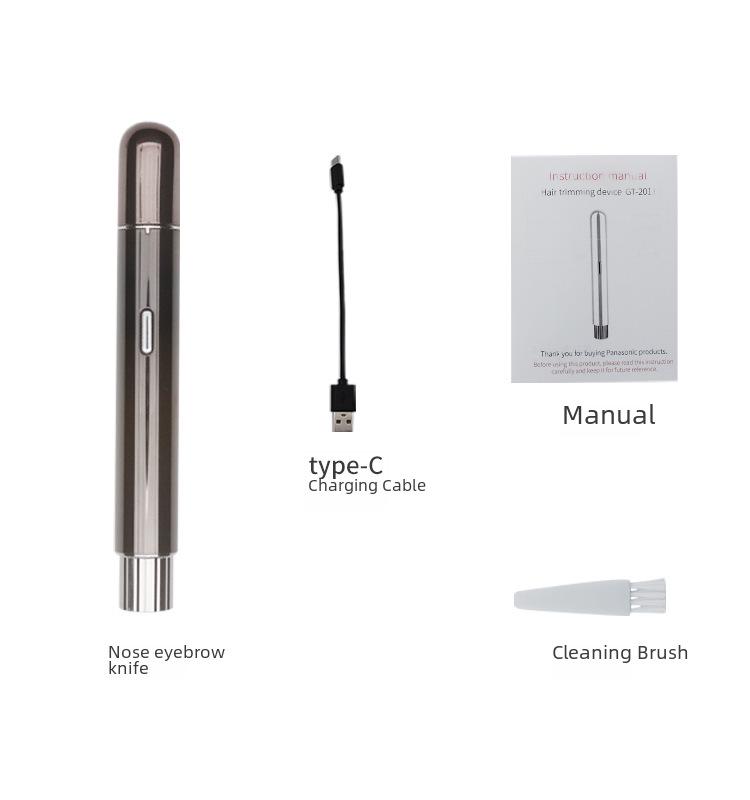 USB Rechargeable Stainless Steel Eyebrow Trimmer with Metal Design