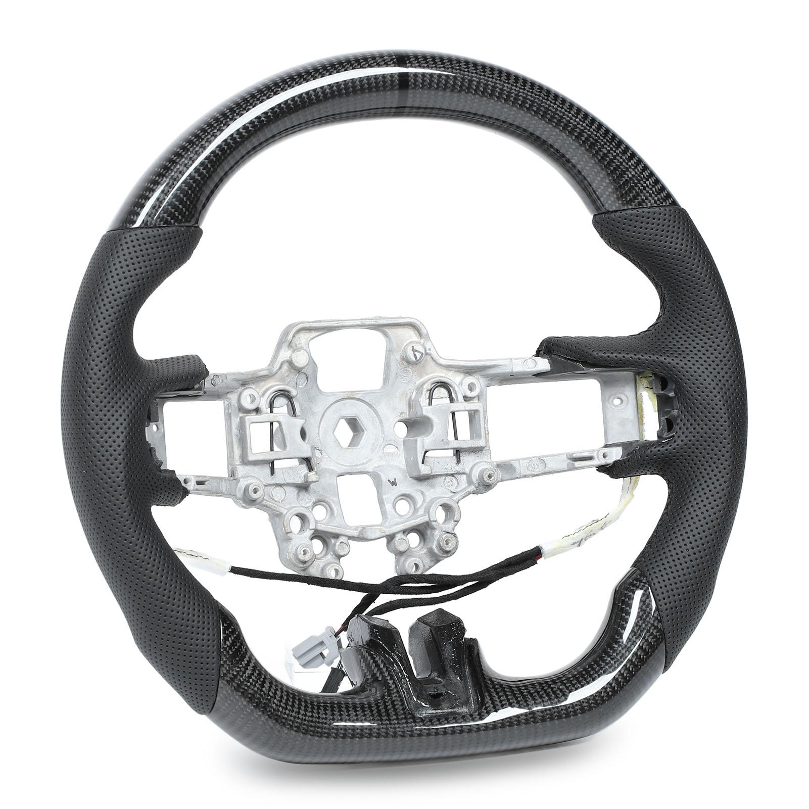 Carbon Fiber Steering Wheel Perforated Leather With Heated Function Flat Bottom Black Stitching Car Steering Wheel