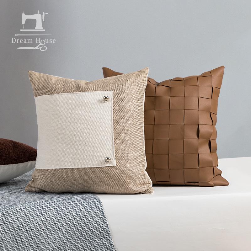 Nordic Luxury Woven Pu Leather Cushion Cover For Home Sofa Bed Throw Pillow Case Living Room Decorative