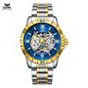 Men's Automatic Mechanical Watch, 44mm Skeleton Hollow Dial Luminous Hands 30M Waterproof Stainless Steel Business Wrist Watch