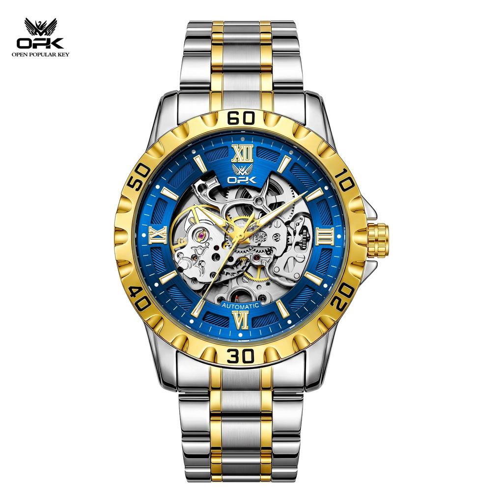 Men's Automatic Mechanical Watch, 44mm Skeleton Hollow Dial Luminous Hands 30M Waterproof Stainless Steel Business Wrist Watch