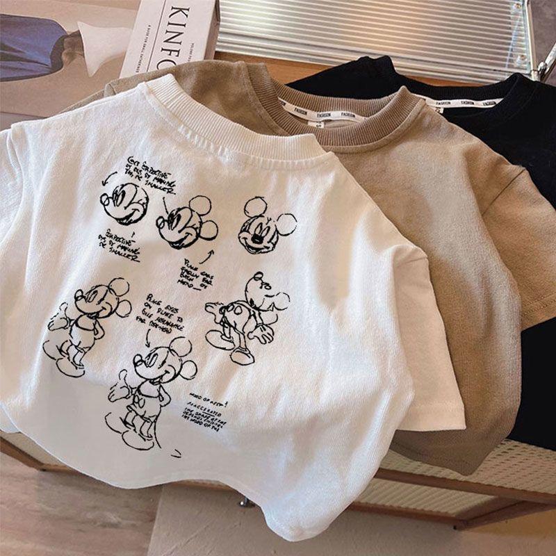 Korean Style Boys Short Sleeve Mickey T-Shirt - Toddler Cartoon Print, Pure Cotton, Summer Wear 110cm