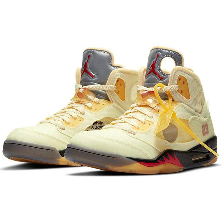 Off-White X Air Jordan 5 SP Sail Unisex Sneakers Cream Fire-Red Muslin DH8565-100