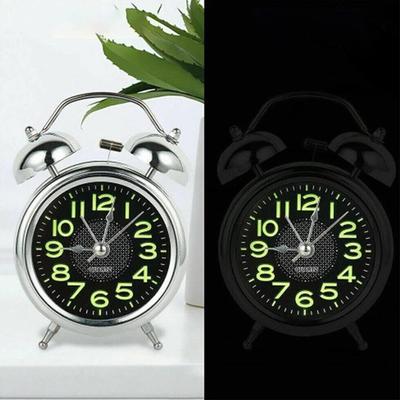 3 Inch Twin Bell Loud Alarm Clock Metal Frame Night Light Clocks Battery Operate Desk Table Alarm Clock For Home and Office