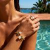 Women's Bracelet and Ring Set, Alloy Enamel Camellia Open Bracelet and Ring Set