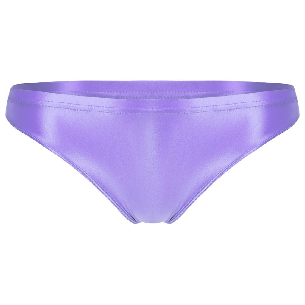 Womens Glossy Low-Rise Panties Elastic Waistband Solid Color Underwear Breathable Swimwear Briefs
