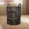 1pc Foldable Laundry Basket with Wood Grain Panel Design - Round Storage Hamper Suitable for Household Use, Space-Saving Foldable Basket with Handle F