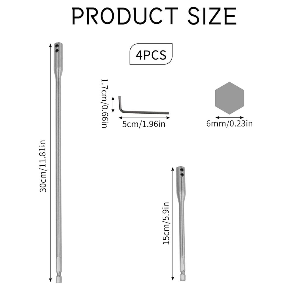 2Pcs Drill Bit Extensions 1/4'' Hexagonal Shank Tool Steel 6Inch and 12Inch for Tight Space Drilling