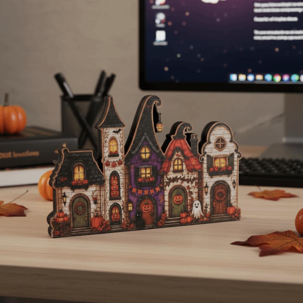 Multi-layer Wooden Haunted House Vintage Finish Rustic Autumn Ornament Interior Designer