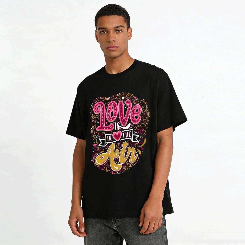 Love Is In The Air Heart Print Casual Couple Tee Spring Summer Top Pure Cotton T-shirt