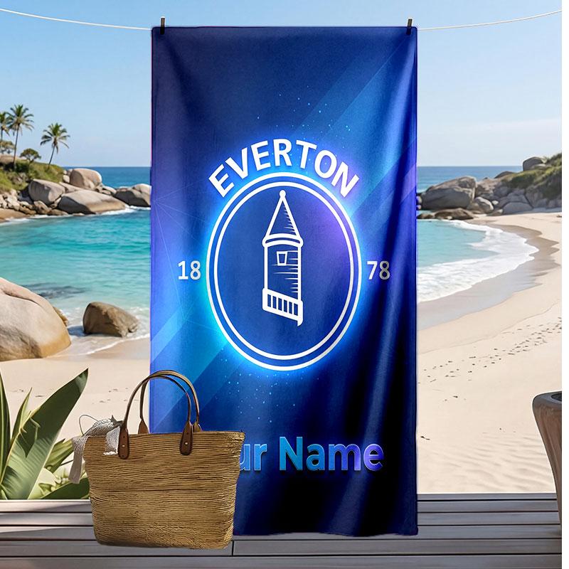 Everton FC Personalized Printed Beach Towel Soccer Logo Support Custom Name Text Absorbent Towel For Sport Travel Special Gift