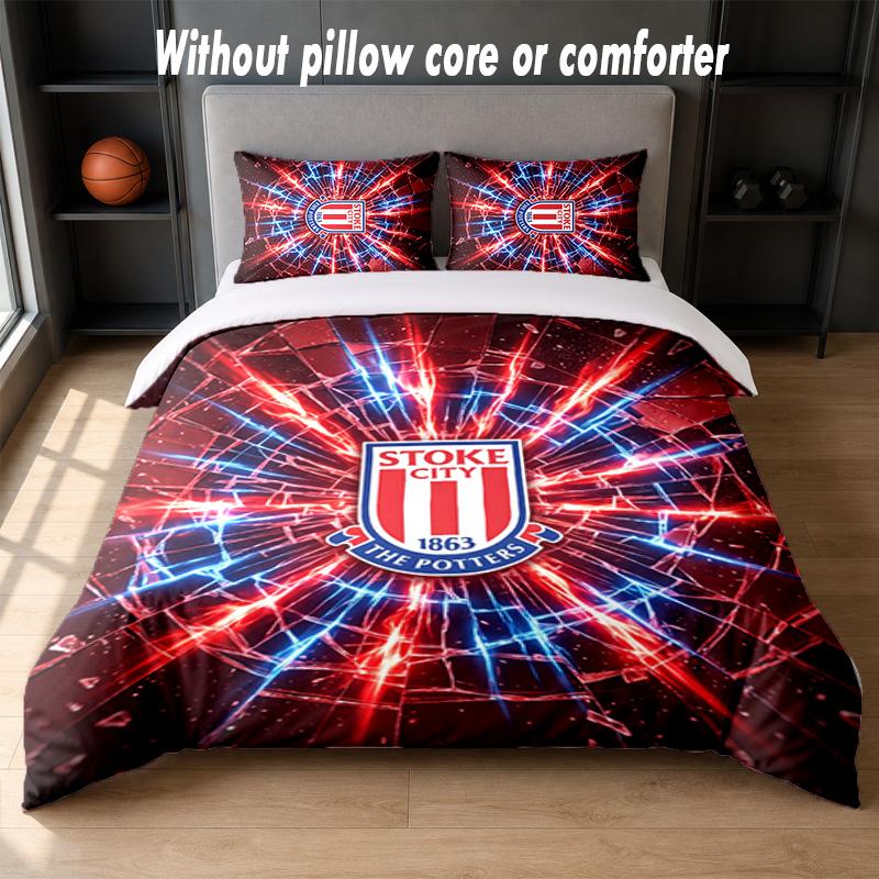 Stoke City Football Design Bed Bedding Set 1 Duvet Cover + 2 Pillowcases Soft Breathable Household Bed Linens