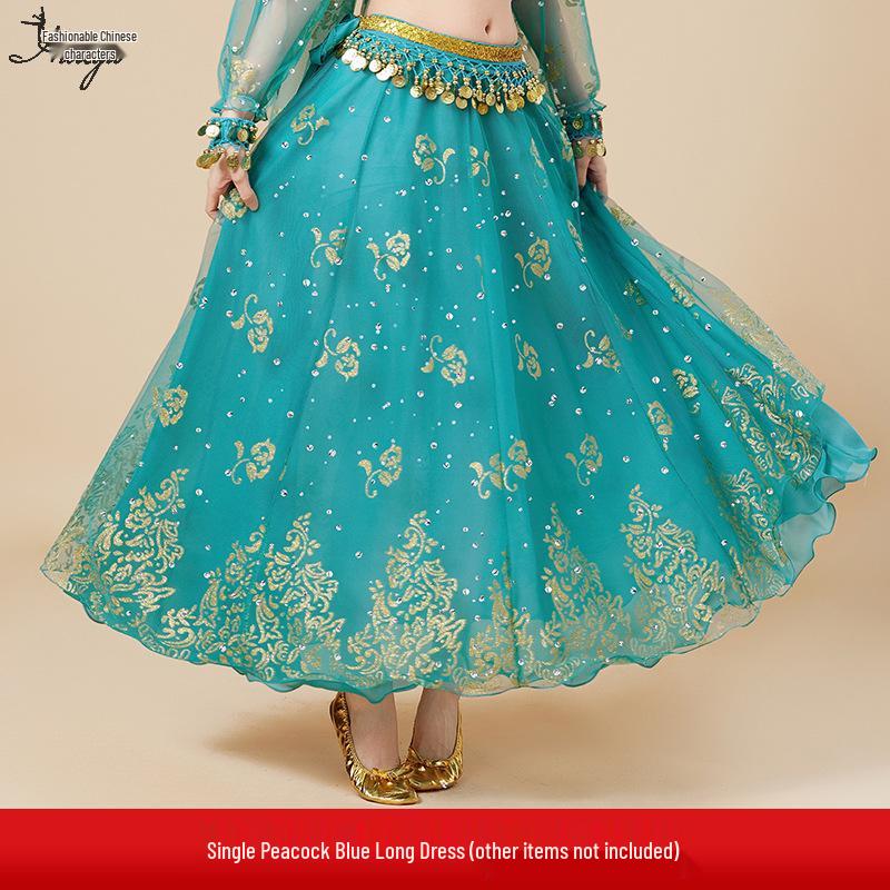 Fantasia de Apresentação de Dança do Ventre Indiana Huayu - Conjunto de Vestido de Manga Comprida de Chiffon para Mulheres