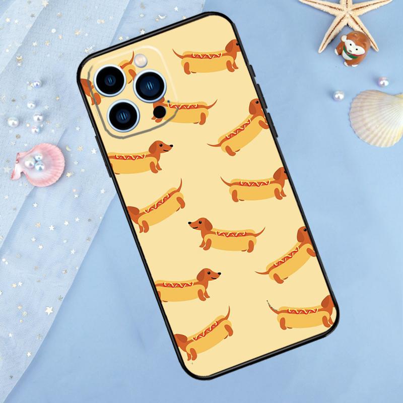 Cartoon Dachshund Sausage Dog Case For iPhone 17 Pro Max 16 15 14 12 11 13 Pro Max Plus 12 13 Mini 16e 17 Air Back Cover