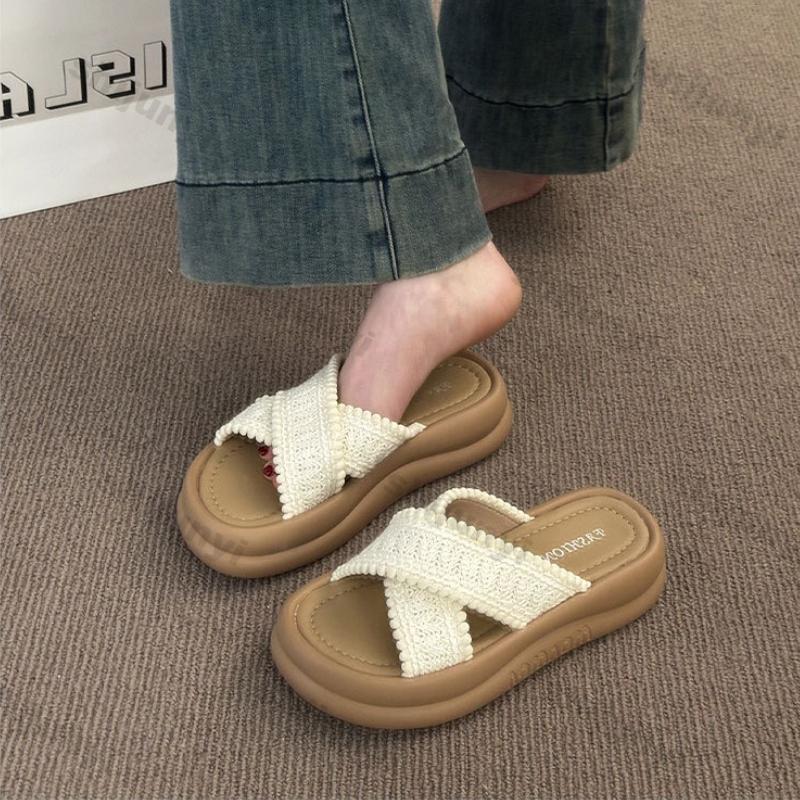 Women's Casual Sandals 2025 Summer Non Slip Breathable Platform Slippers Height Increase Outdoor Flat Comfortable Beach Shoes