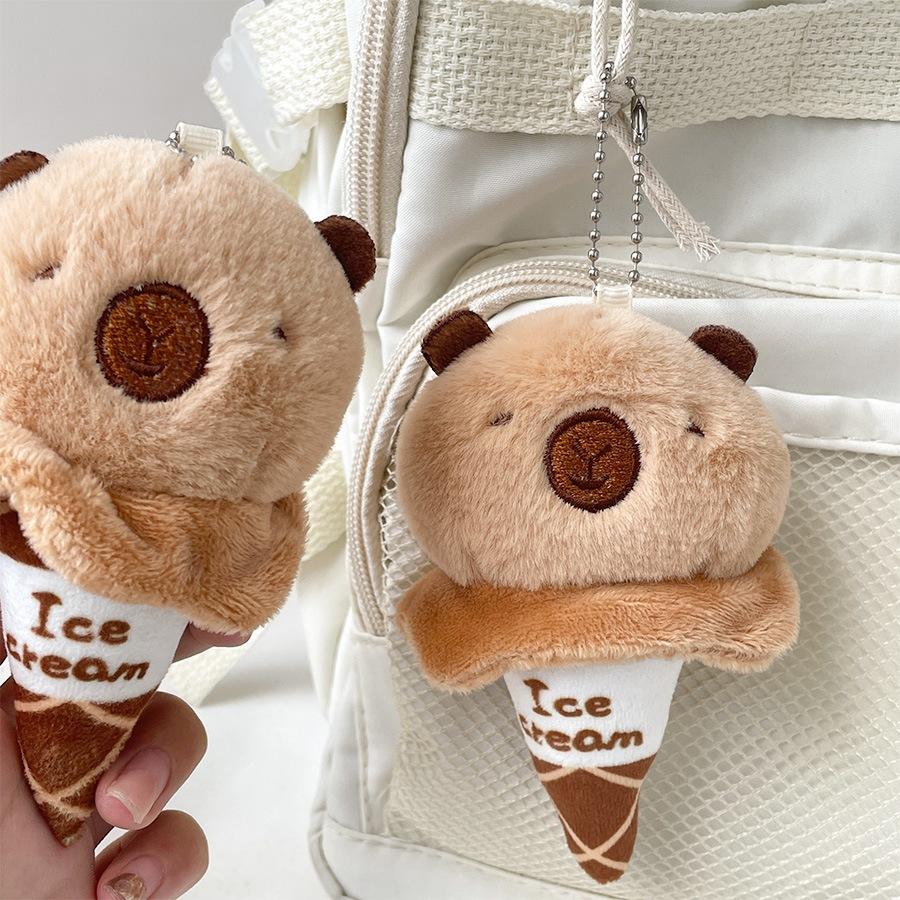 Cute Cone Ice Cream Capybara Plush Doll Cartoon Animals Panda Toy Pendant Keychain School Bag Charm Girl Birthday Gift
