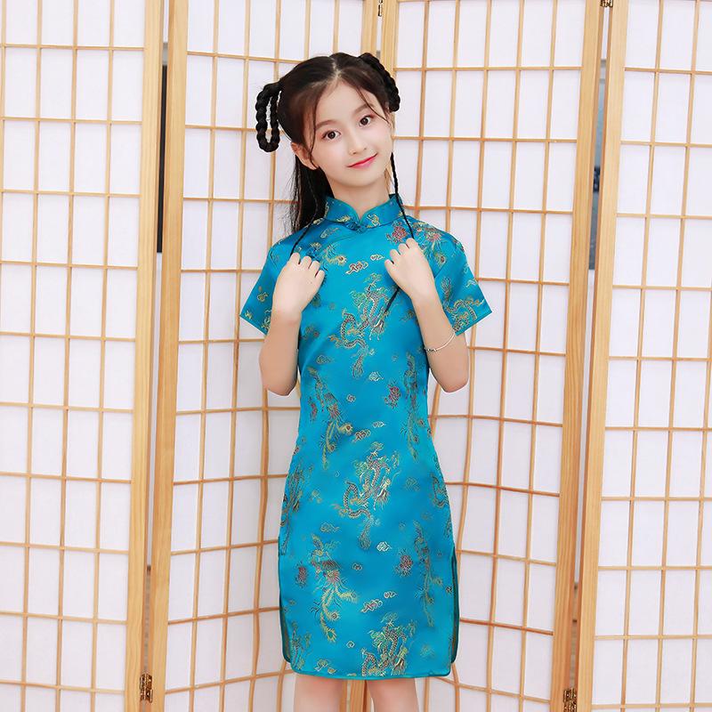 Fashion Children's Cheongsam Modern Girls Dresses Summer Baby Party Qipao Princess Clothing Chinese Style Girl Dress Vestidos