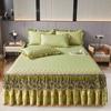 3pcs Bedroom Set High-End Crystal Velvet Bed Skirt Three-Piece Set with Thick Lace Trim, Korean Princess Style Warm and Non-Slip Mattress Cover