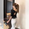 Black Sexy Hollowed-out Backless Lace-up Short-sleeved T-shirt for Women's Autumn Slim-fitting and Thin Babes