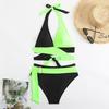 2025 Sexy Color Block Deep V Lace-Up Two-Piece Swimsuit