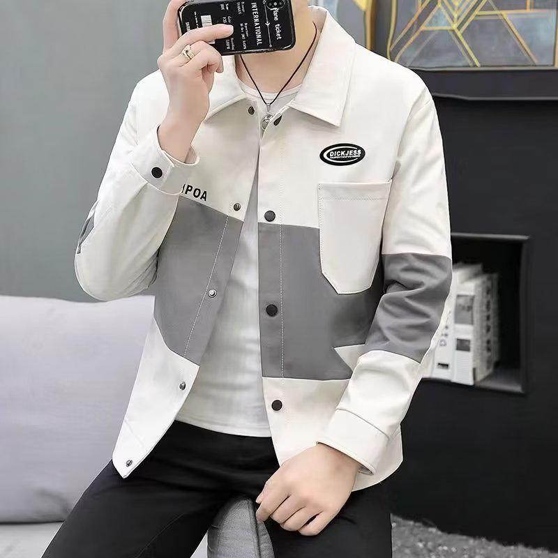 

Мужская модная куртка с лацканами 2023 года — стильная повседневная одежда в корейском стиле на весну/осень L хаки