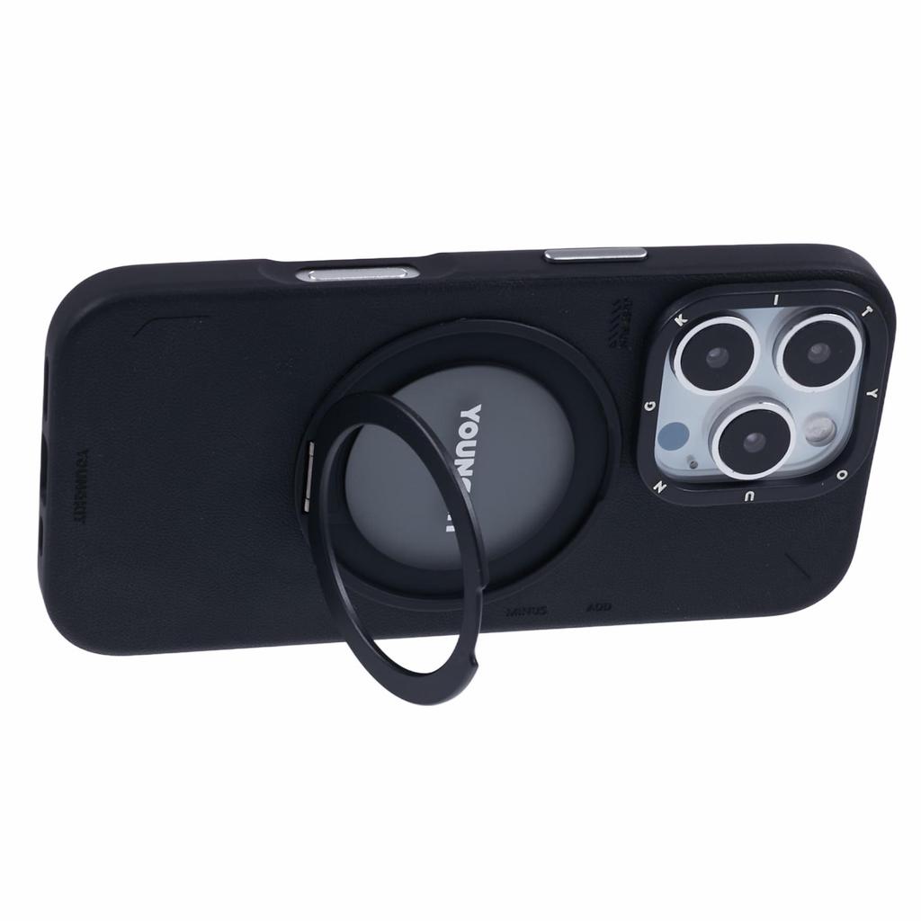 YOUNGKIT For iPhone 16 Pro Max Case Compatible with MagSafe Rotating Kickstand PU Leather+TPU Phone Cover