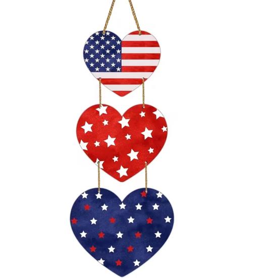 

250th Anniversary Independence Day Door Sign 4th of July Wooden Hanging Heart Sign Patriotic